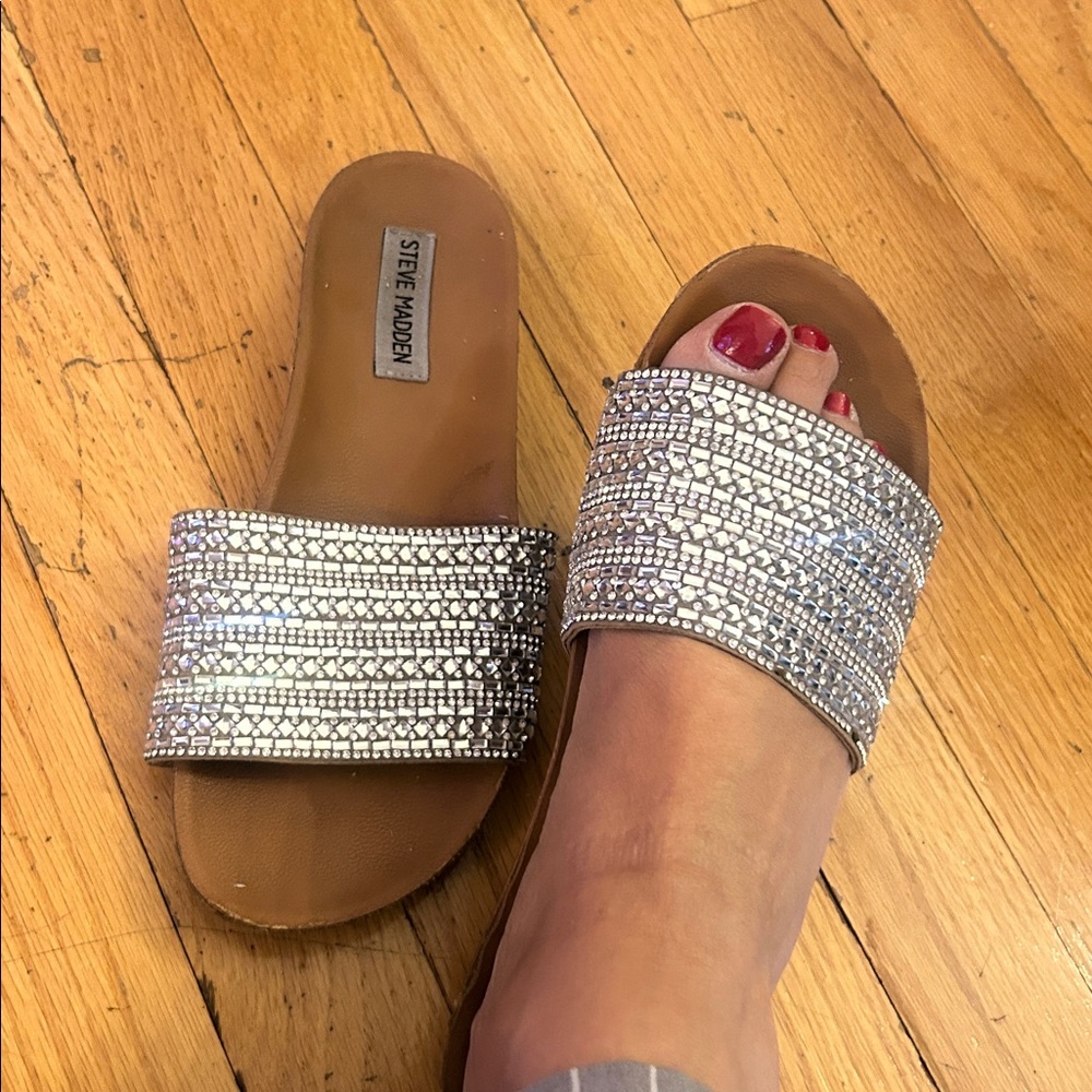 Steve Madden Sparkling Silver Slide Sandals
